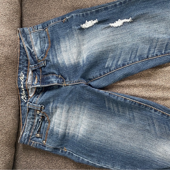 Women's Blue Distressed Jeans - Picture 2 of 5